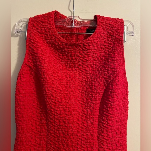 Zara Red Fit and Flare Dress Textured Fabric Size Extra Small - Picture 6 of 14